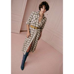 Sezane Lauretta Cream Casablanca Plaid Flannel Maxi Belted Dress Size 34/US 2